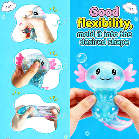 Coroto axolotl squishy blue-pink on desk for mindful fidgeting
