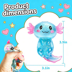 Coroto axolotl squishy blue-pink stretched demonstrates rebound for fidget use