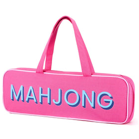 Cosblank canvas mahjong rack bag zipper closeup in rose red for secure tile storage.