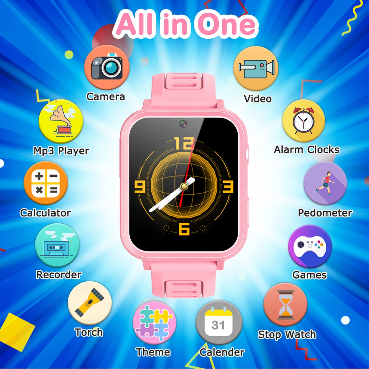Cosjoype kids watch camera function captures joyful moments during playdates.
