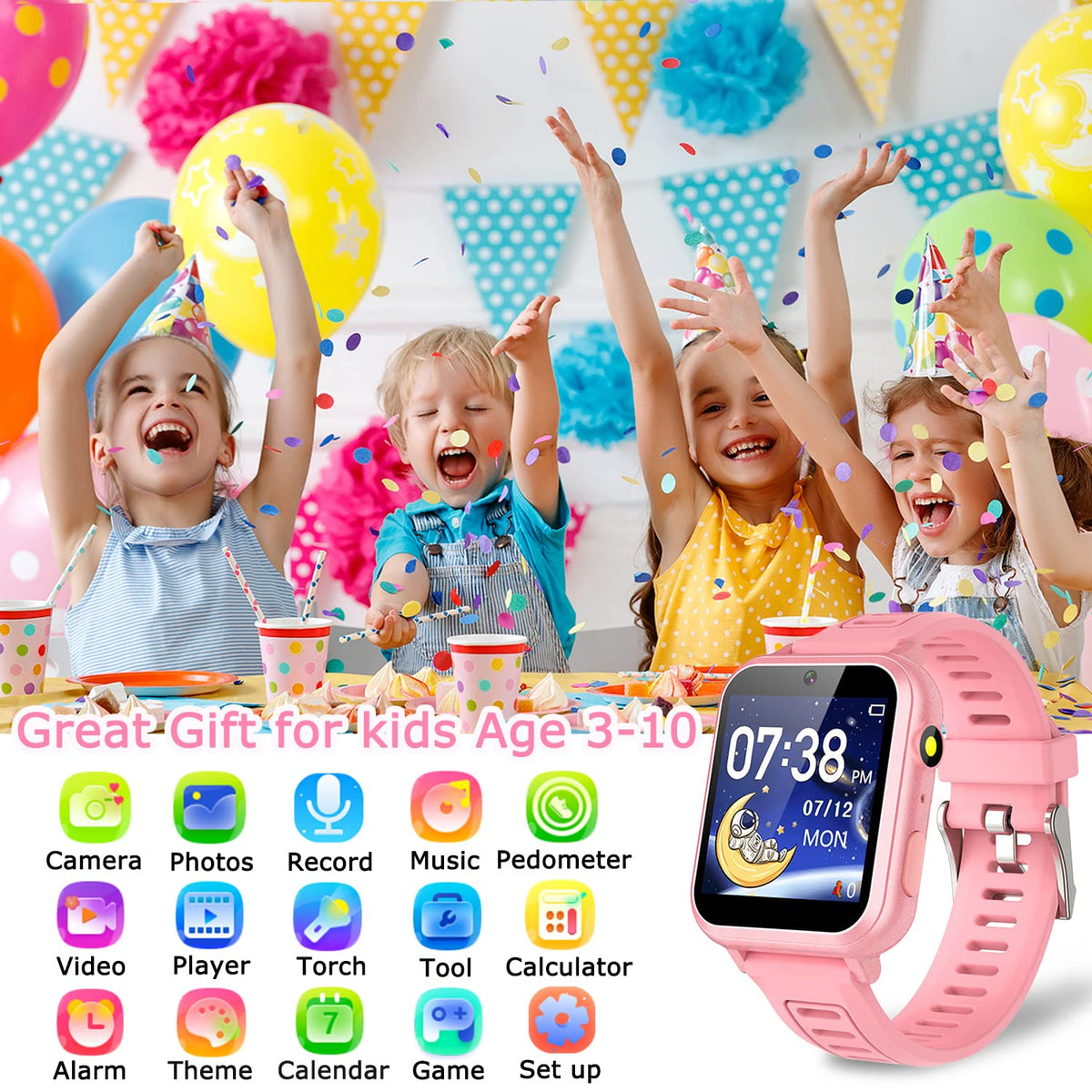 Cosjoype smartwatch supports 7 languages for easy setup by kids.