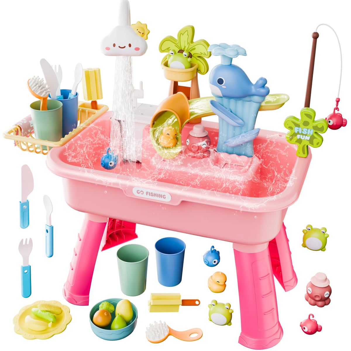 Cosminy 2026 pink water table shown as an inviting play centerpiece for imagination.