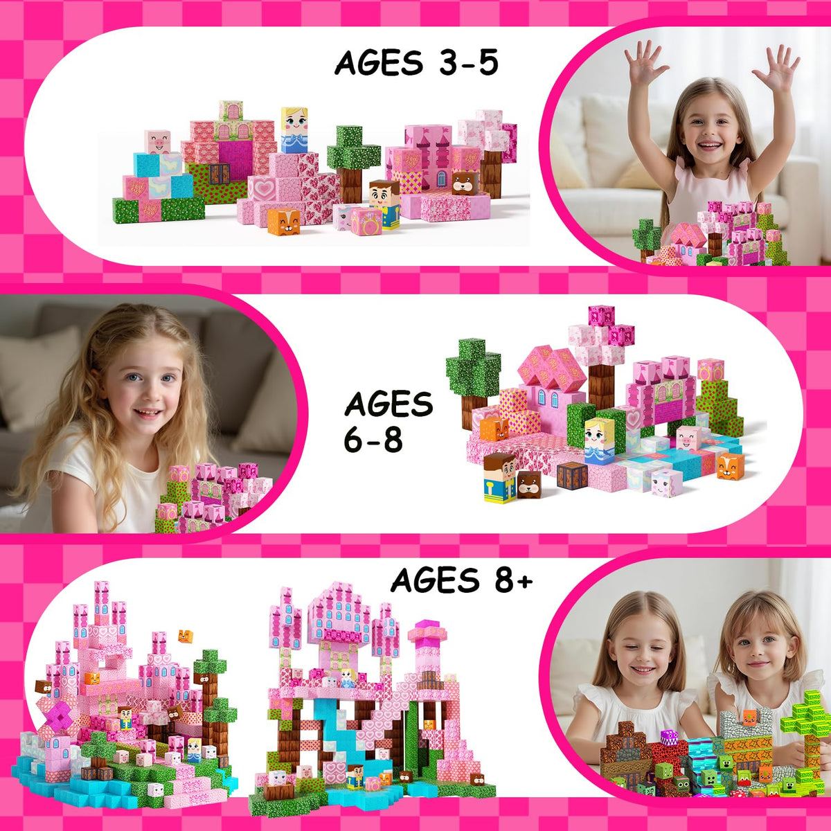 Cosminy kid-friendly design promotes hand-eye coordination during building.