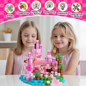 Cosminy storybook patterns included to guide creative play with blocks.