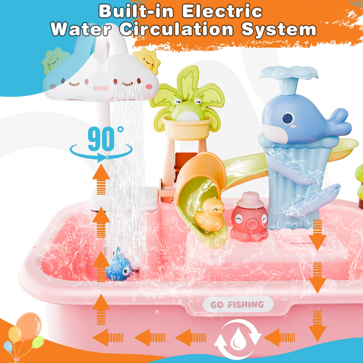 Cosminy water table with pump/tap demonstrating interactive water flow for pretend chores.
