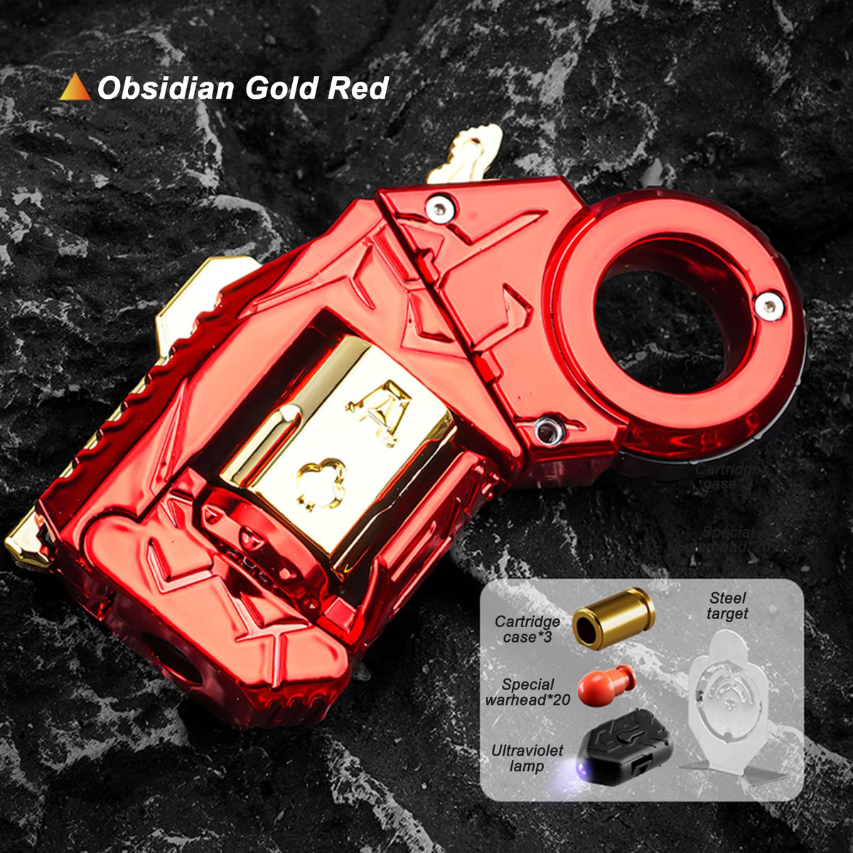 Cossify gun fidget toy metal bullet close-up highlighting ejection action and focus.