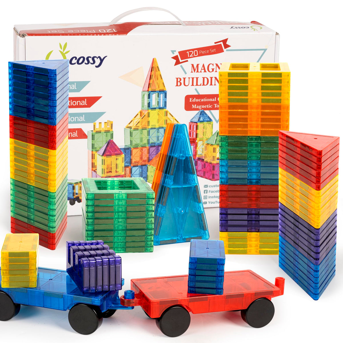 cossy 120pcs magnetic tiles square fosters creative play and color recognition.