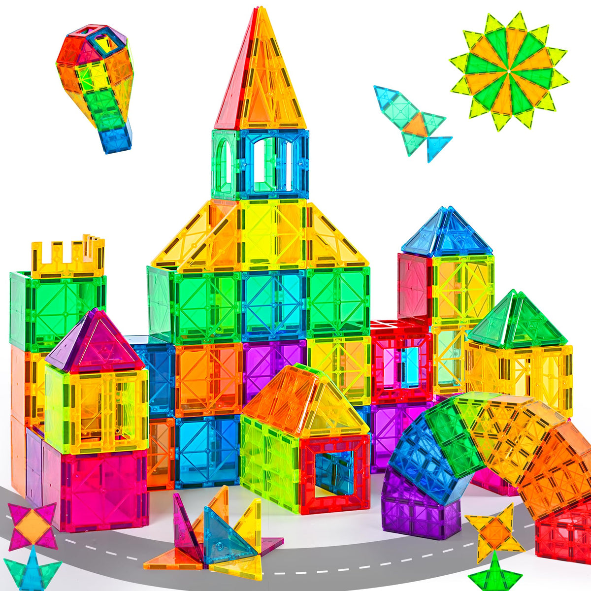 Cossy 60-pcs magnet tiles with concave design enhance light transmission and durability.