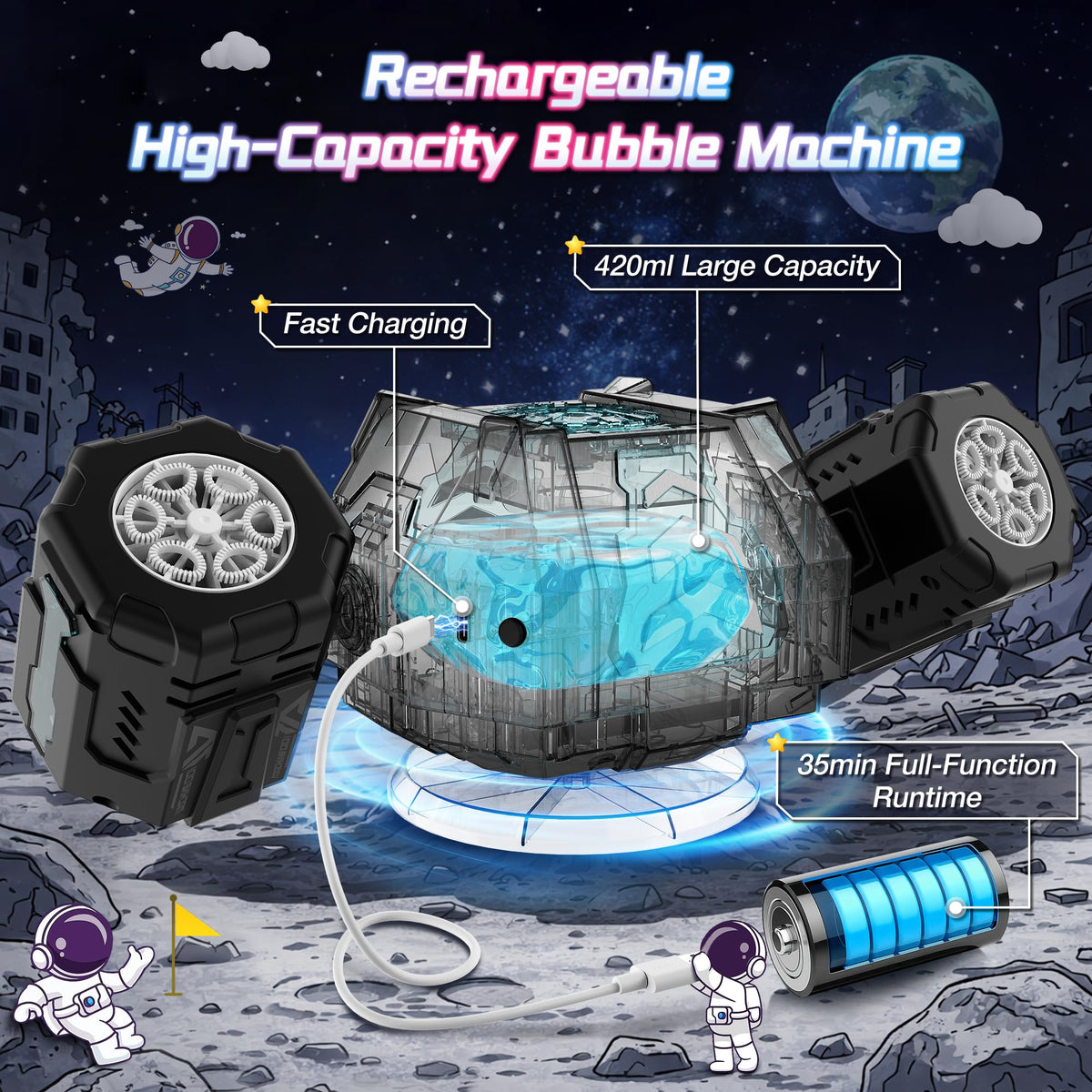 Cossy bubble machine with 7-color lights to enhance mood during play