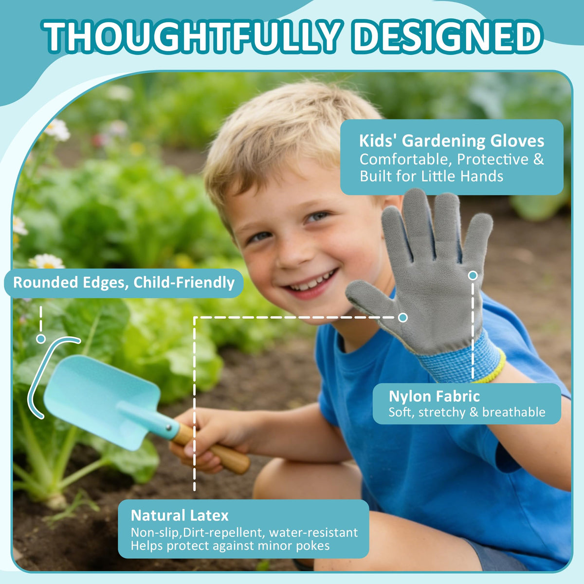 Cossy Kids gardening apron, keeps clothes clean during muddy tasks.