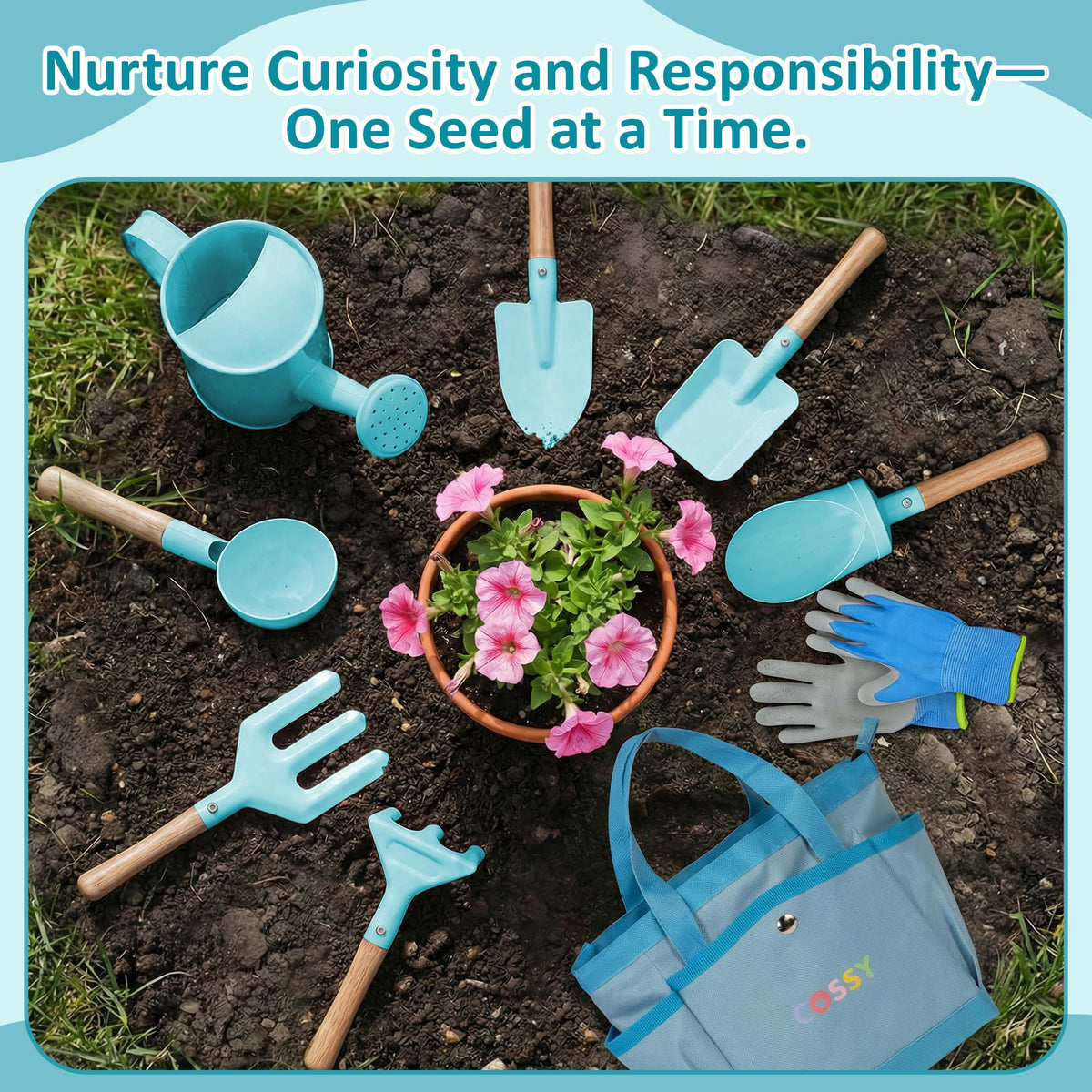 Cossy Kids Gardening Tools 6-piece set, lightweight for little hands.