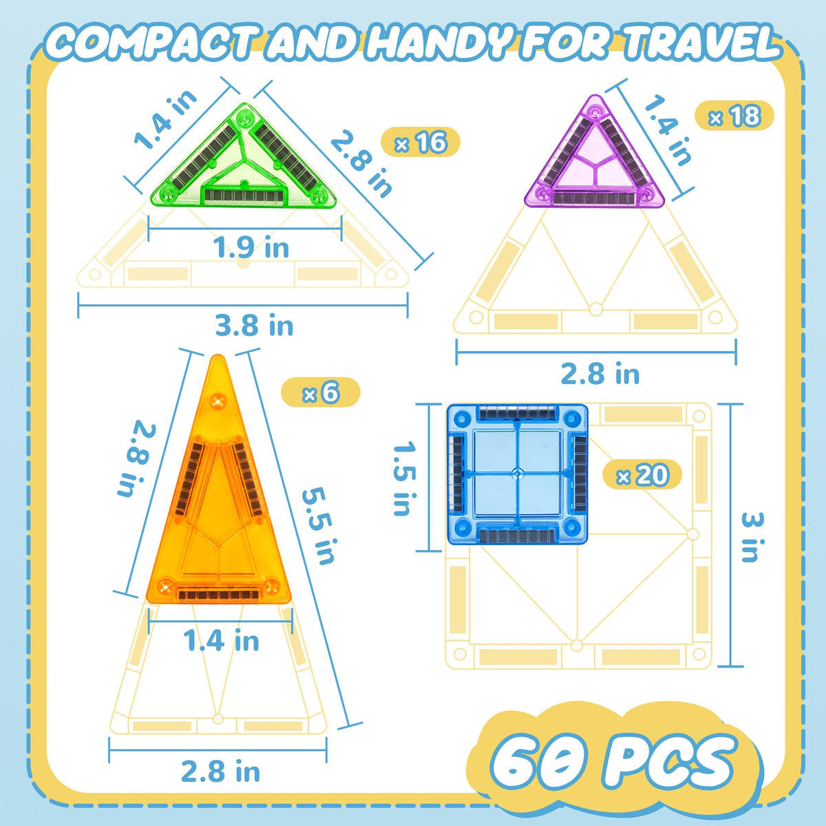 Cossy Mini Magnetic Tiles showing building ideas for open-ended creativity.