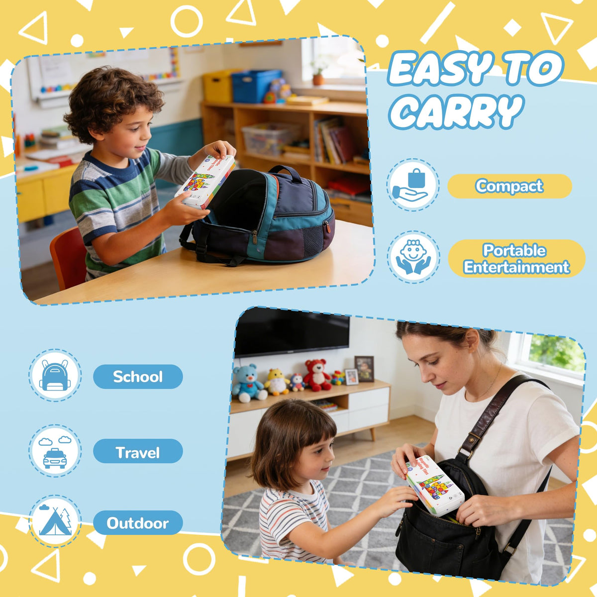 Cossy Mini Magnetic Tiles inside a crush-resistant case for organized storage.