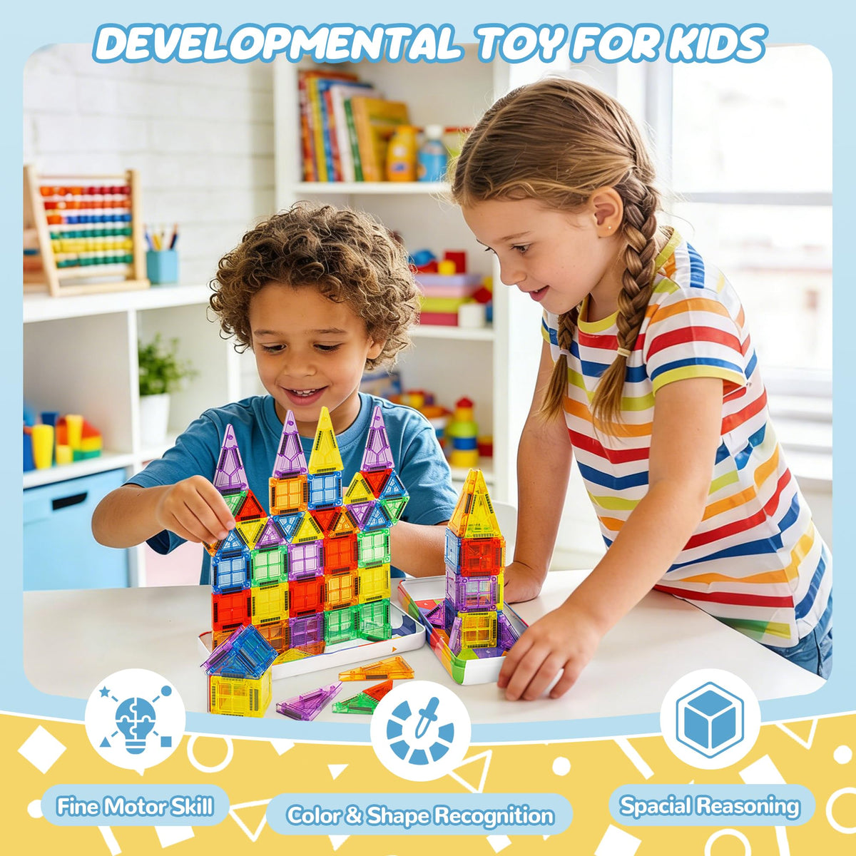 Cossy Mini Magnetic Tiles with smooth edges for safe handling.