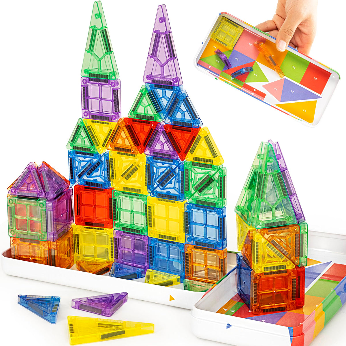 Cossy Mini Magnetic Tiles displayed with a travel box for portable creative play.