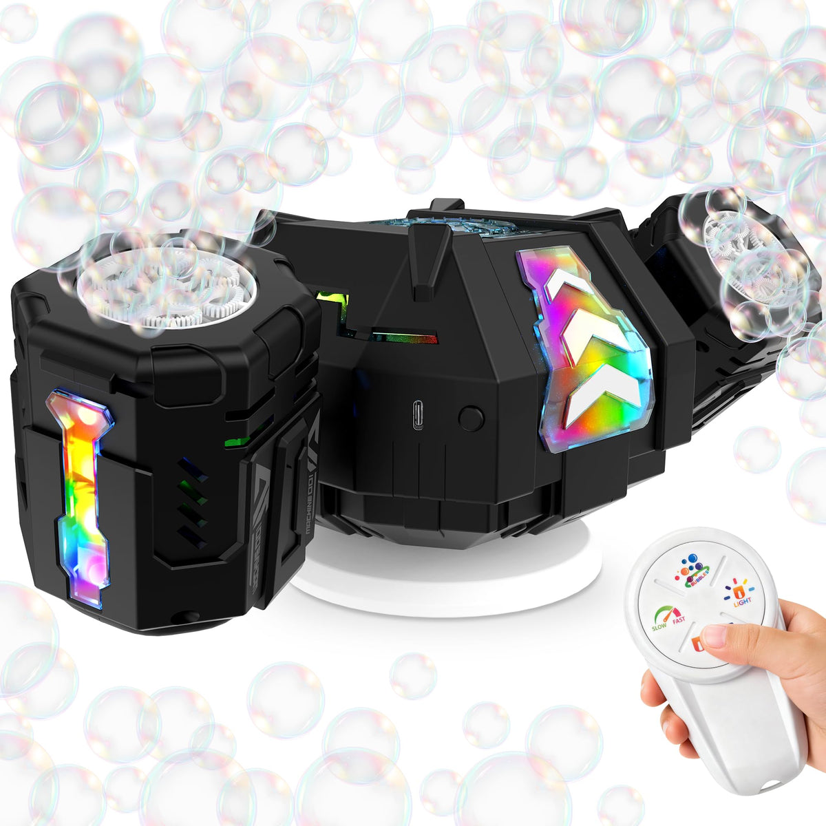 Cossy bubble machine with mecha design for eye-catching outdoor gatherings