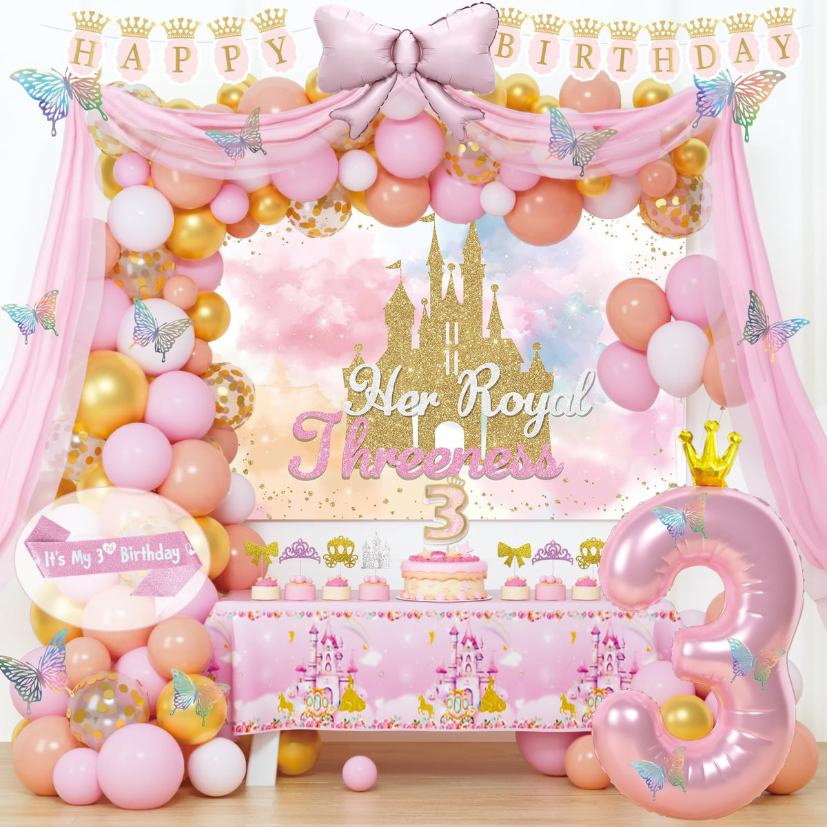 Costova Princess 3rd Birthday Backdrop for regal photo moments