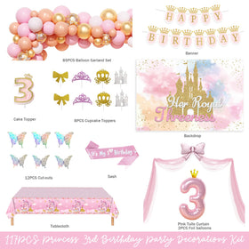 Costova Princess balloon arch with pink and gold accents