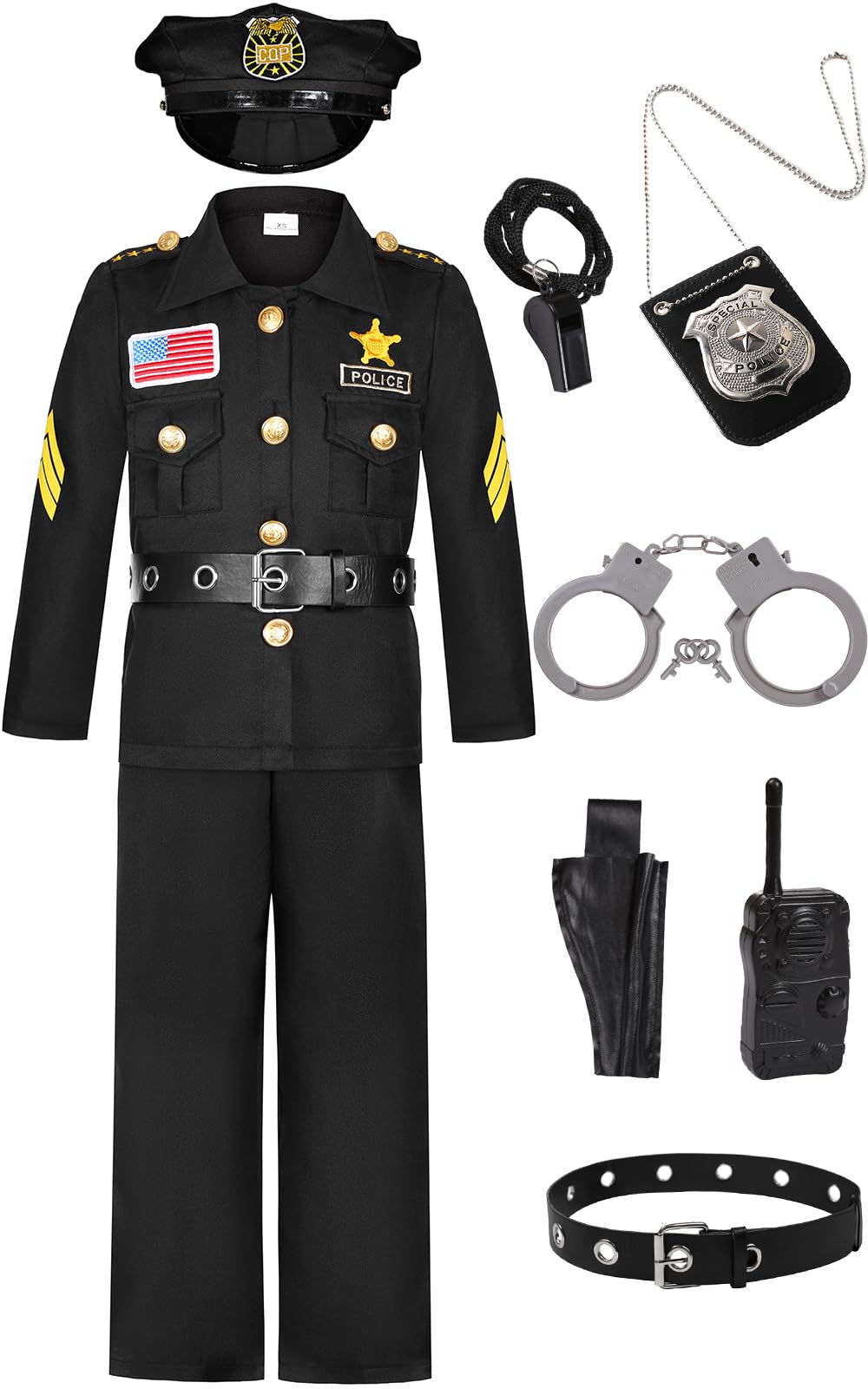 Costumerry police officer costume top for imaginative role-play and dress-up.