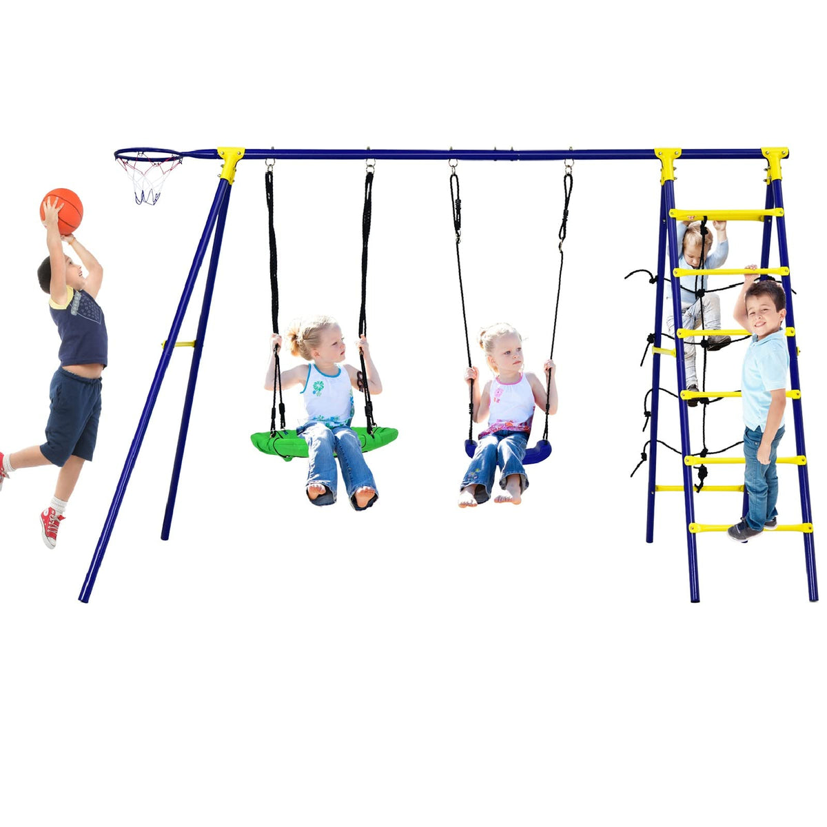 Costzon 5-in-1 swing set in backyard ready for active outdoor play