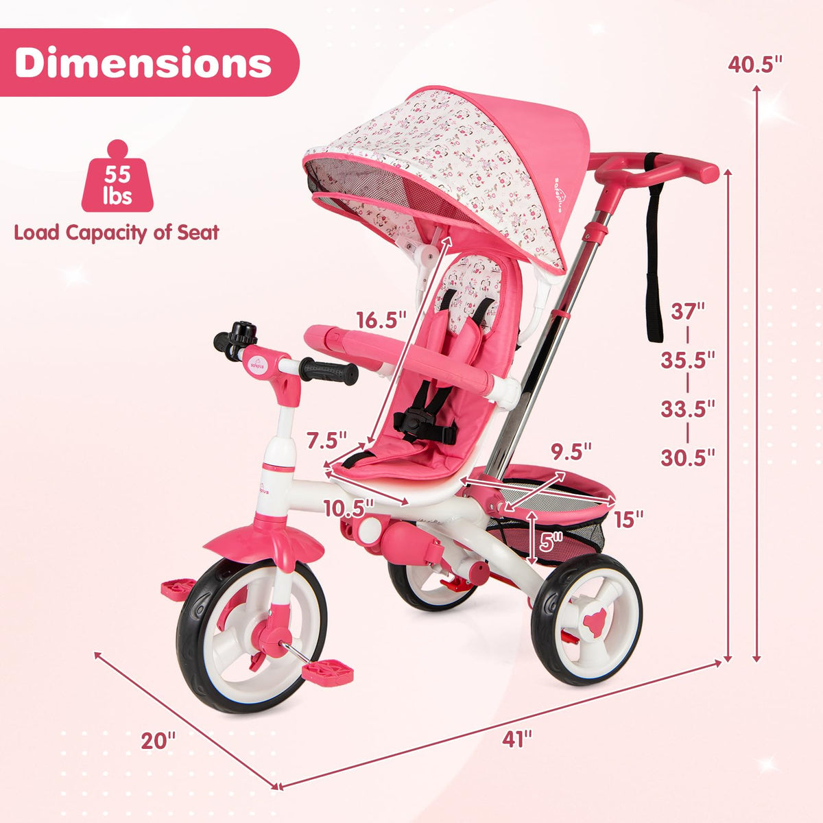 Costzon tricycle pink foldable footrests for comfortable positioning