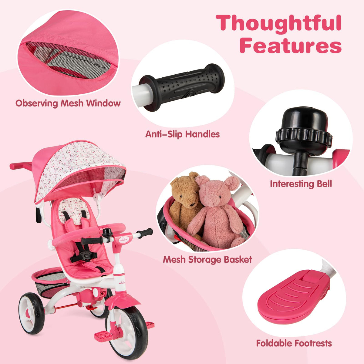 Costzon tricycle pink 5point harness keeps toddlers secure