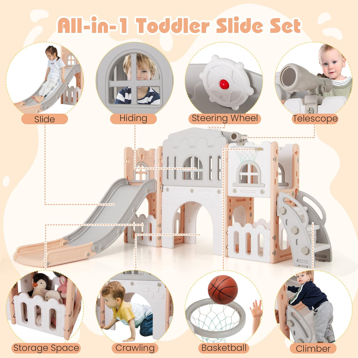 Costzon 8-in-1 toddler slide tunnel promotes active crawl-through fun