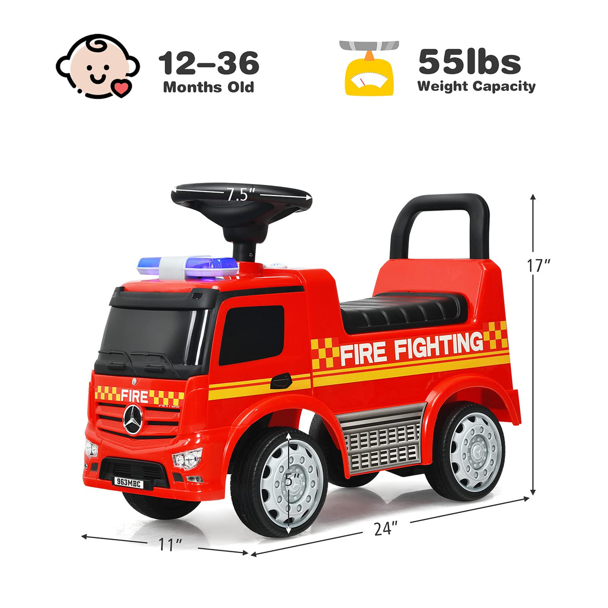 Costzon fire truck ride-on anti-fall support enhances stability