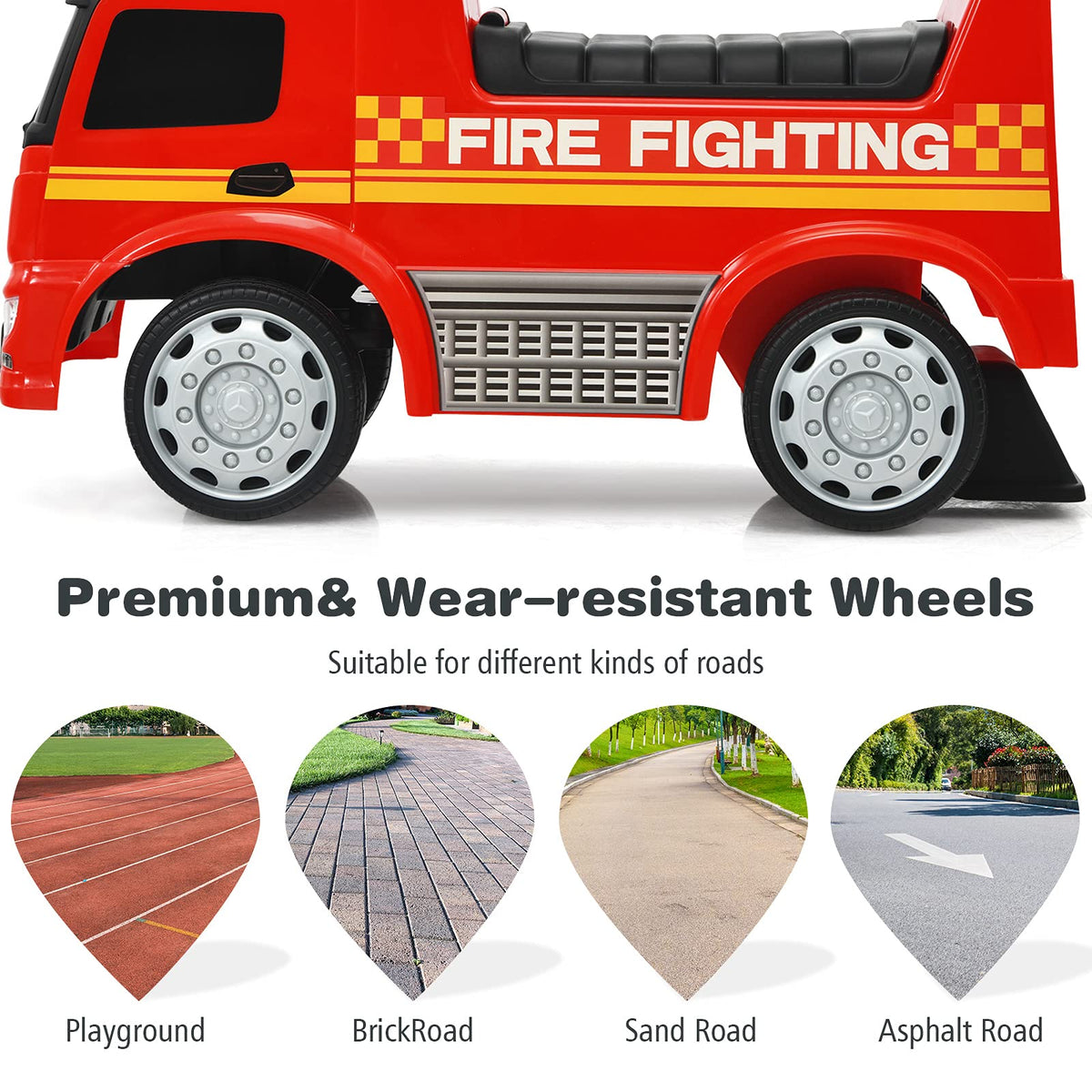 Costzon fire truck ride-on foot-to-floor design promotes leg activity