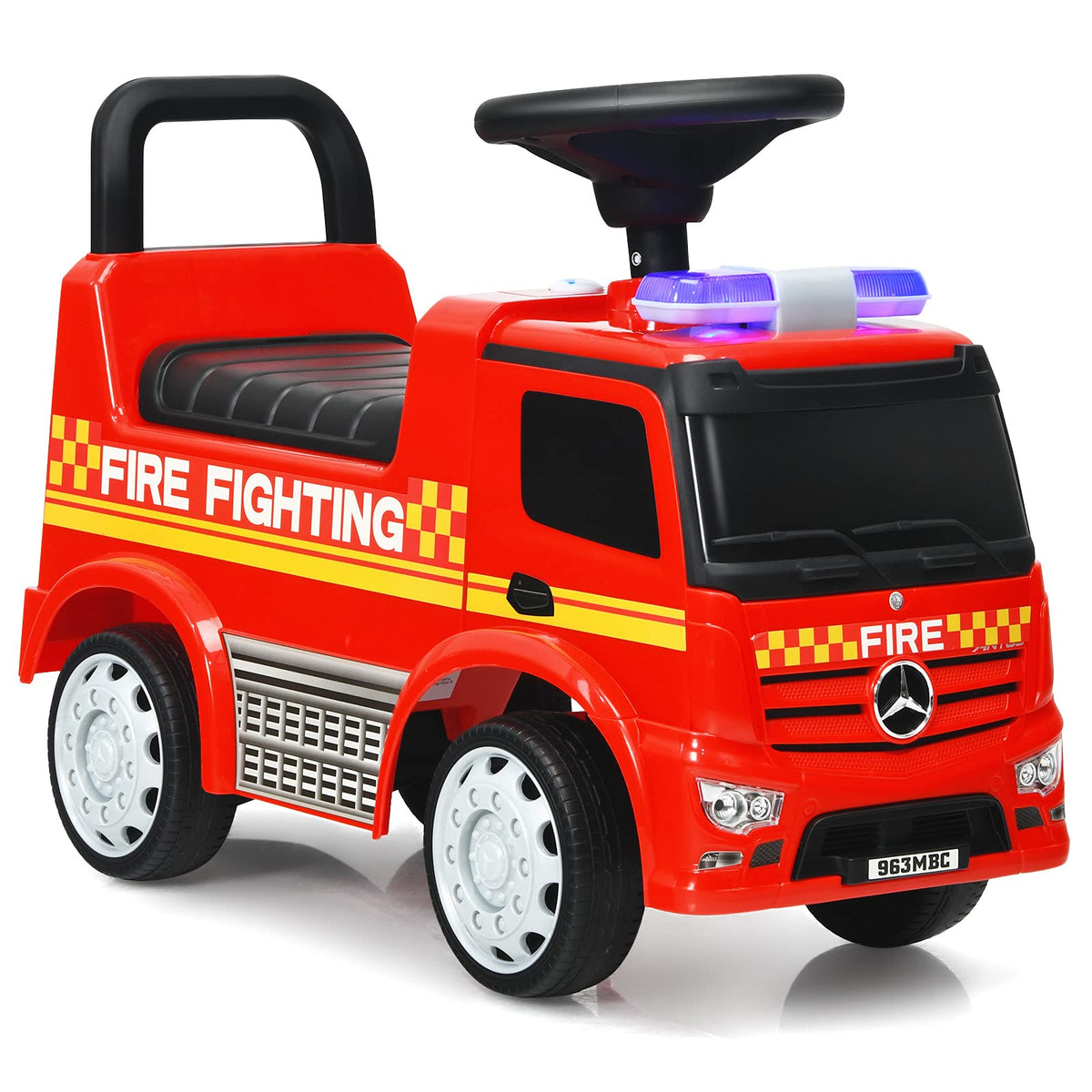 Costzon fire truck ride-on front view with steering wheel for pretend driving