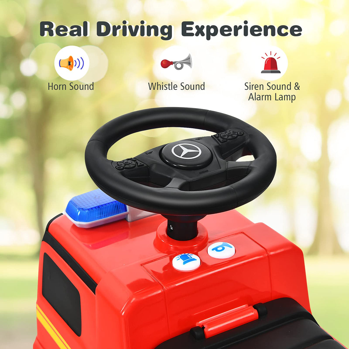 Costzon fire truck ride-on headlights lit for realistic night play