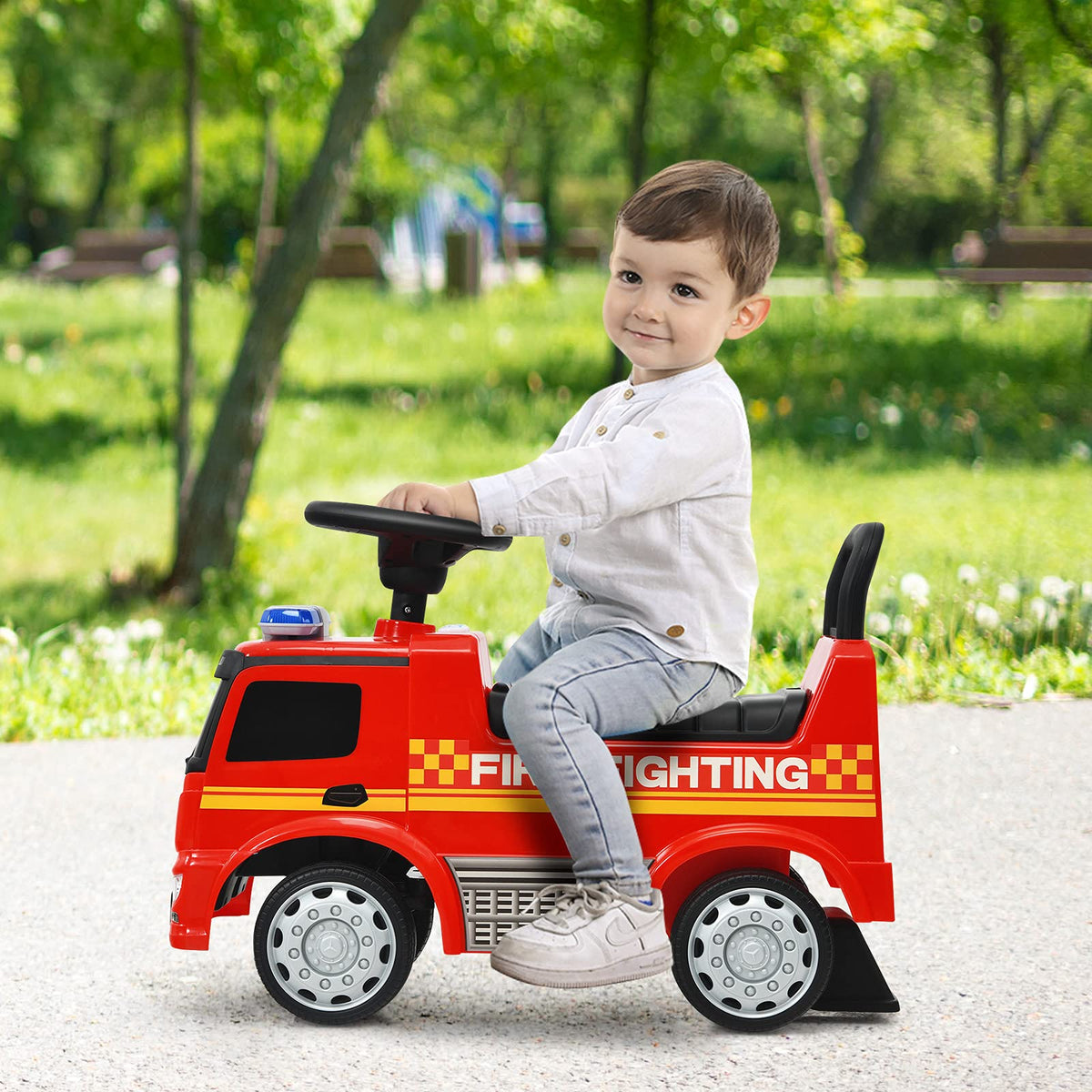 Costzon fire truck ride-on non-slip wheels for smooth rides on flat floors