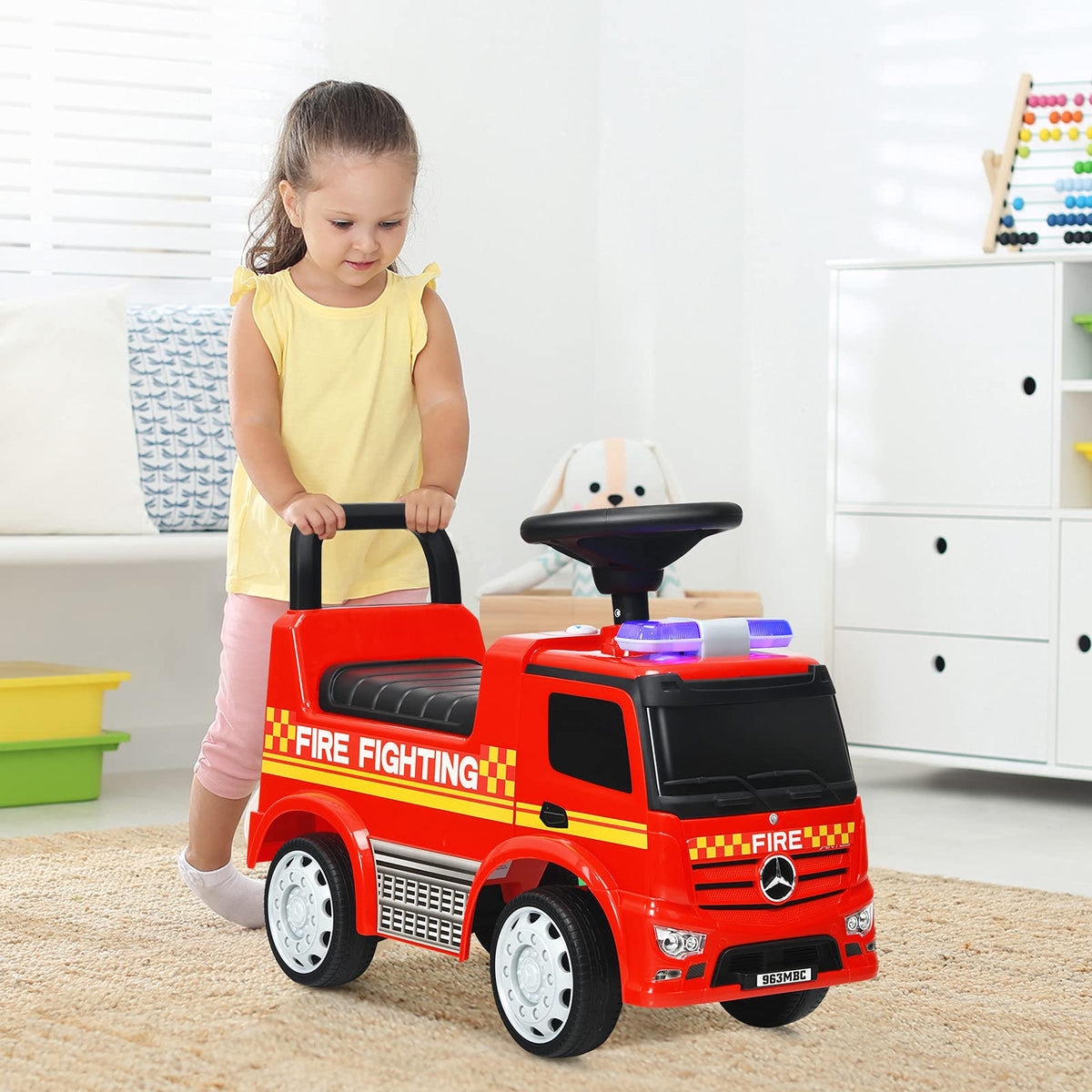 Costzon fire truck ride-on solid metal frame for sturdy toy use