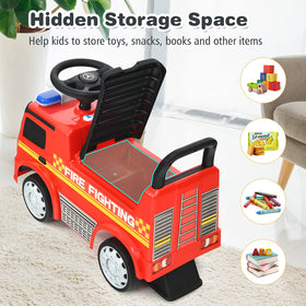 Costzon fire truck ride-on under-seat storage for snacks and small toys