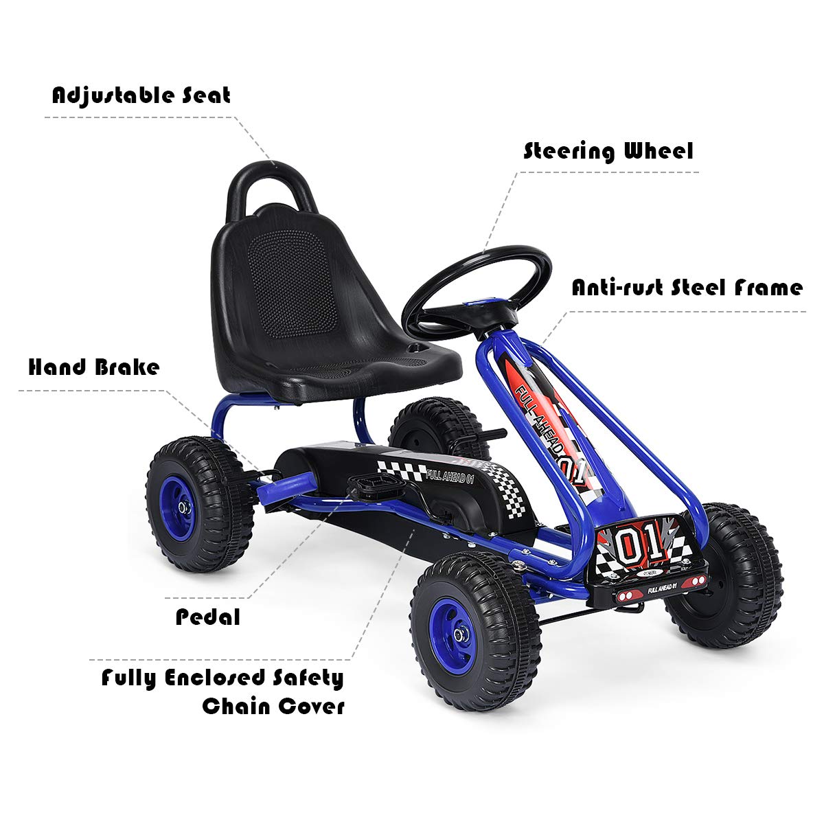 Costzon Go Kart enclosed chain cover prevents accidental injuries.