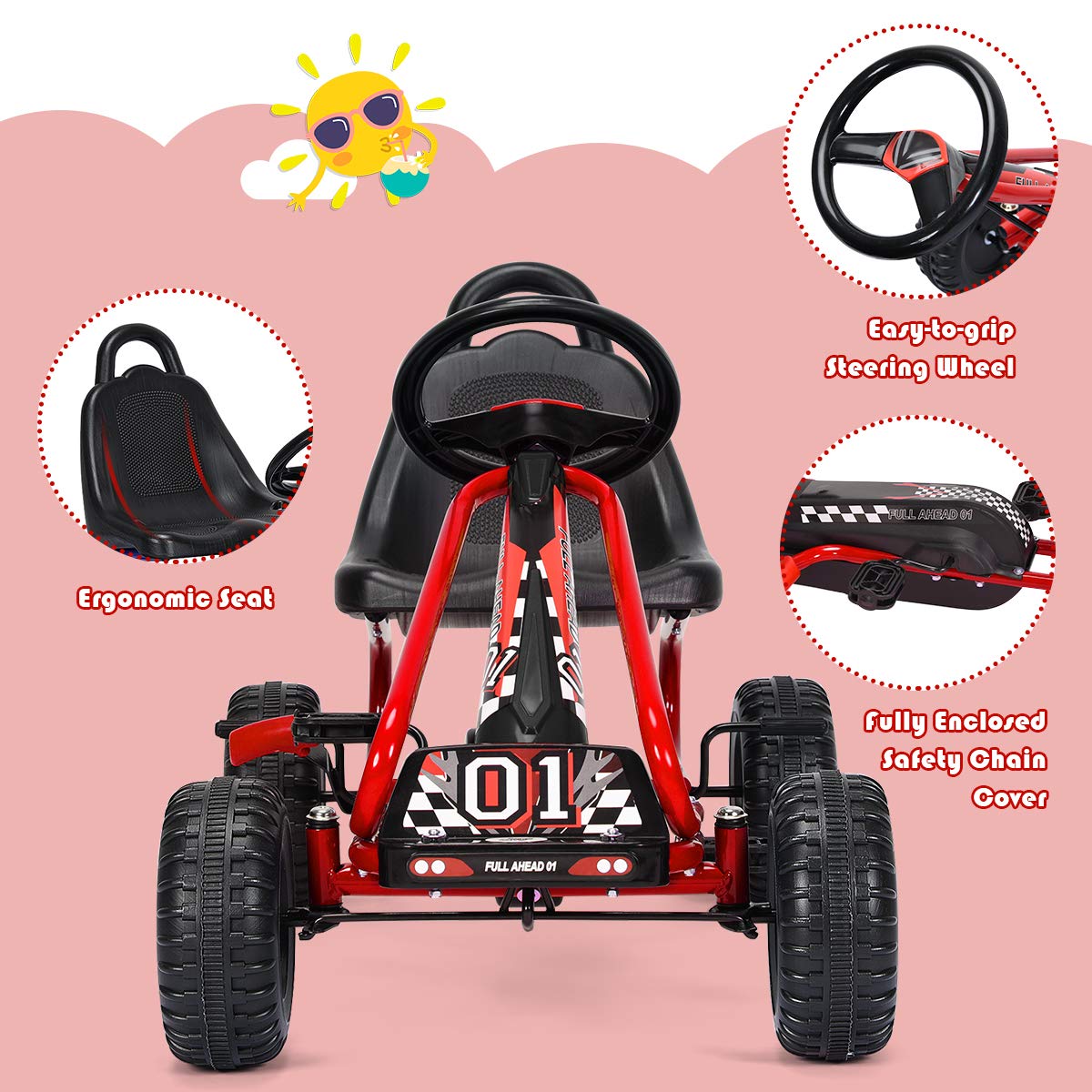Costzon Go Kart handbrake for immediate stopping on varied surfaces.