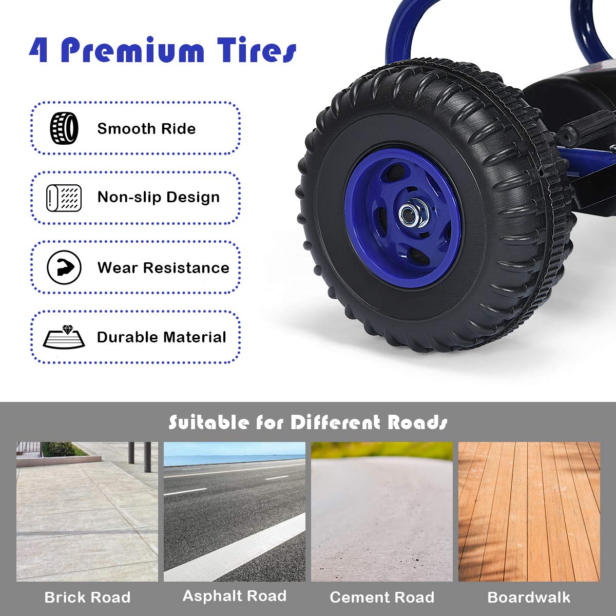 Costzon Go Kart non-slip wheels ensure stability on varied surfaces.