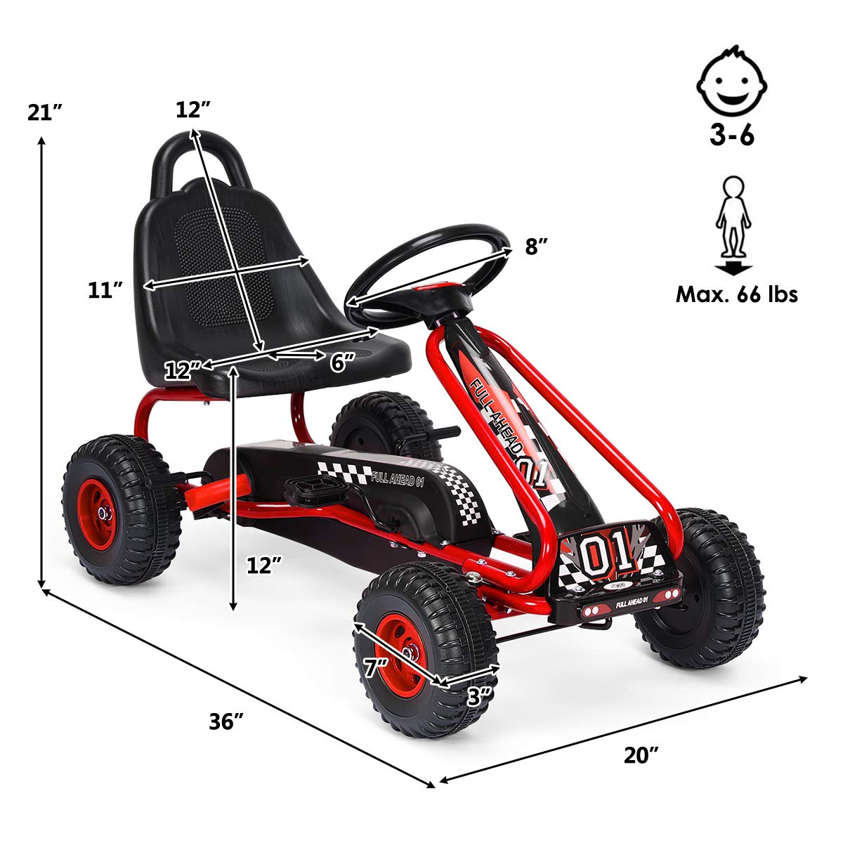 Costzon Go Kart non-slip wheels handle diverse terrains.