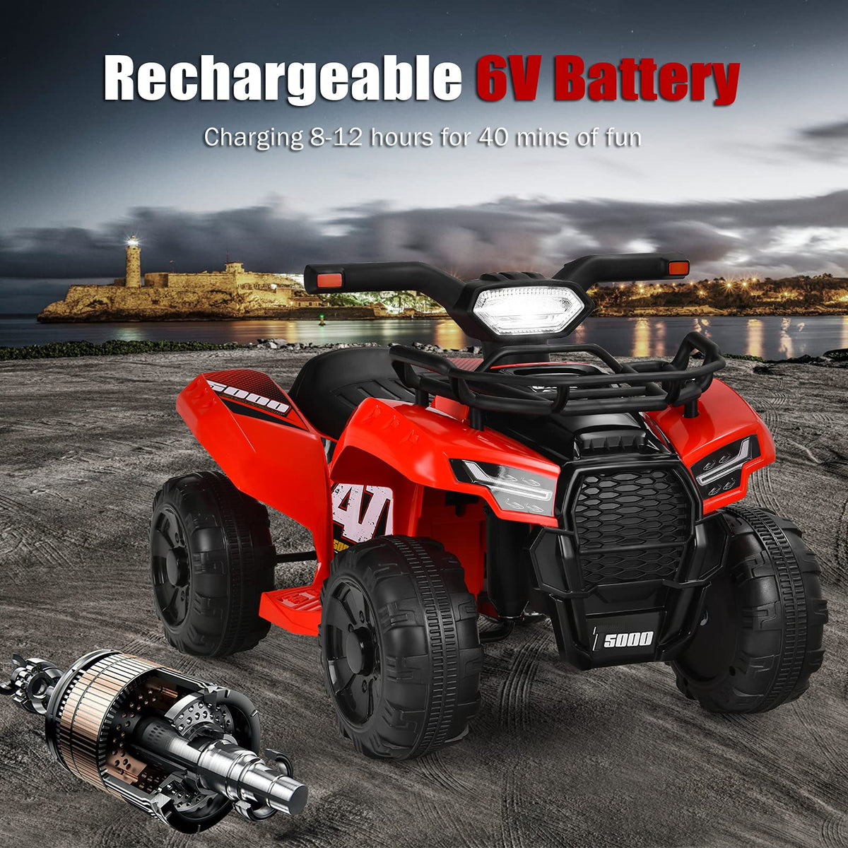 Costzon ATV wide seat and footrests offer comfortable rides.
