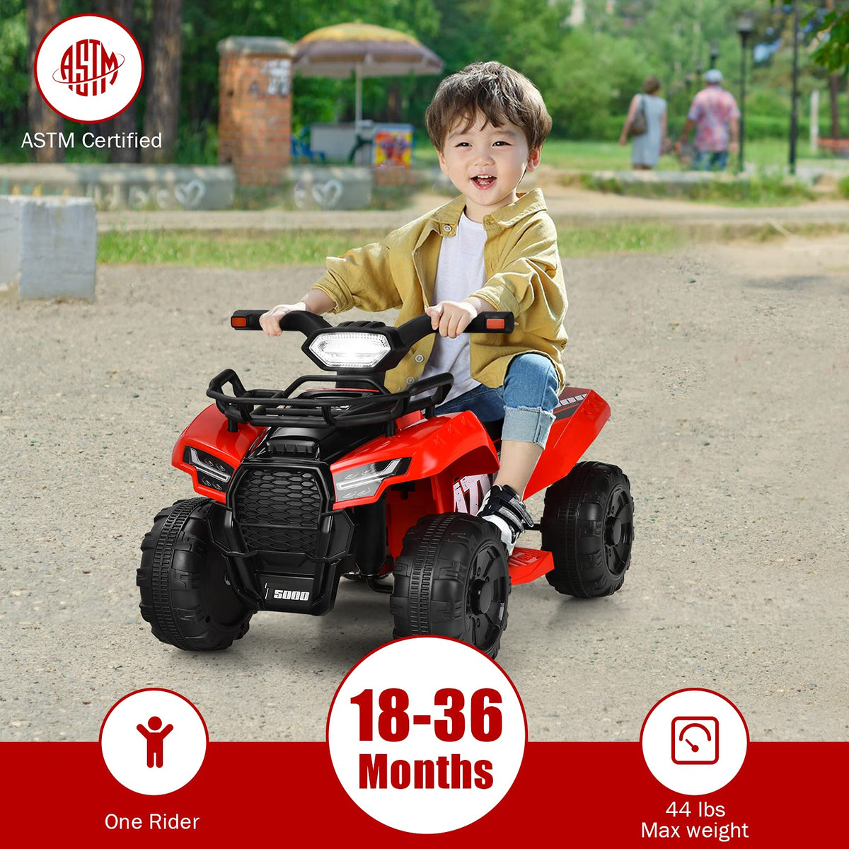 Costzon kids ATV side view shows compact size and easy steering.