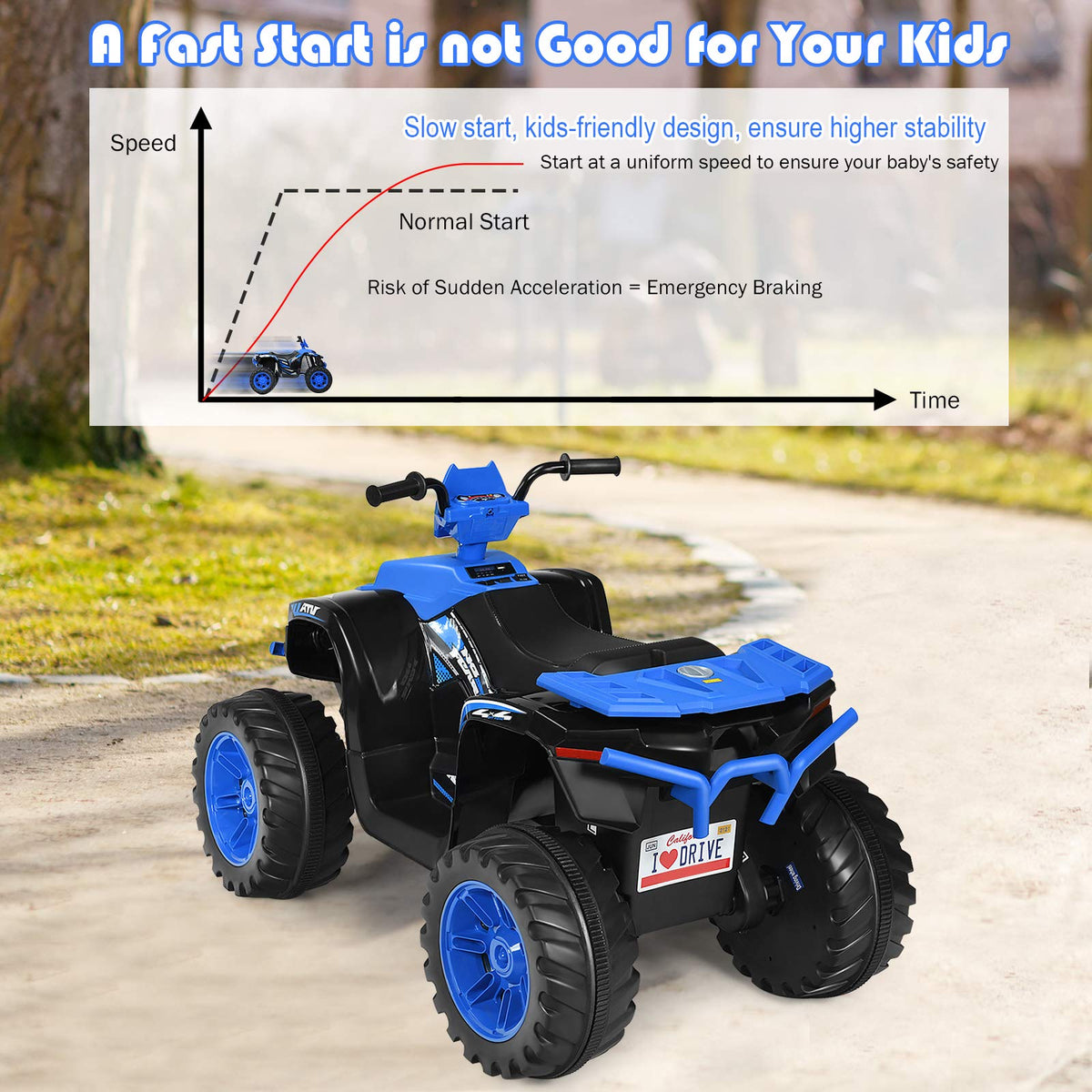 Costzon Kids ATV blue LED headlights illuminate trails for safe night rides
