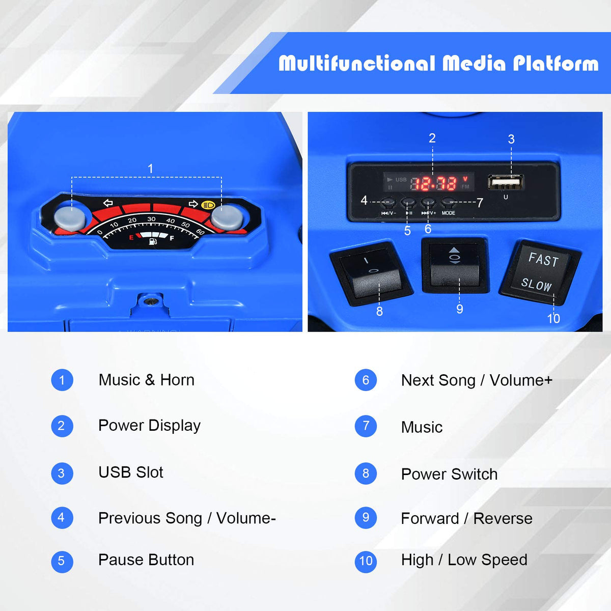 Costzon Kids ATV blue MP3 USB feature lets kids ride with their tunes