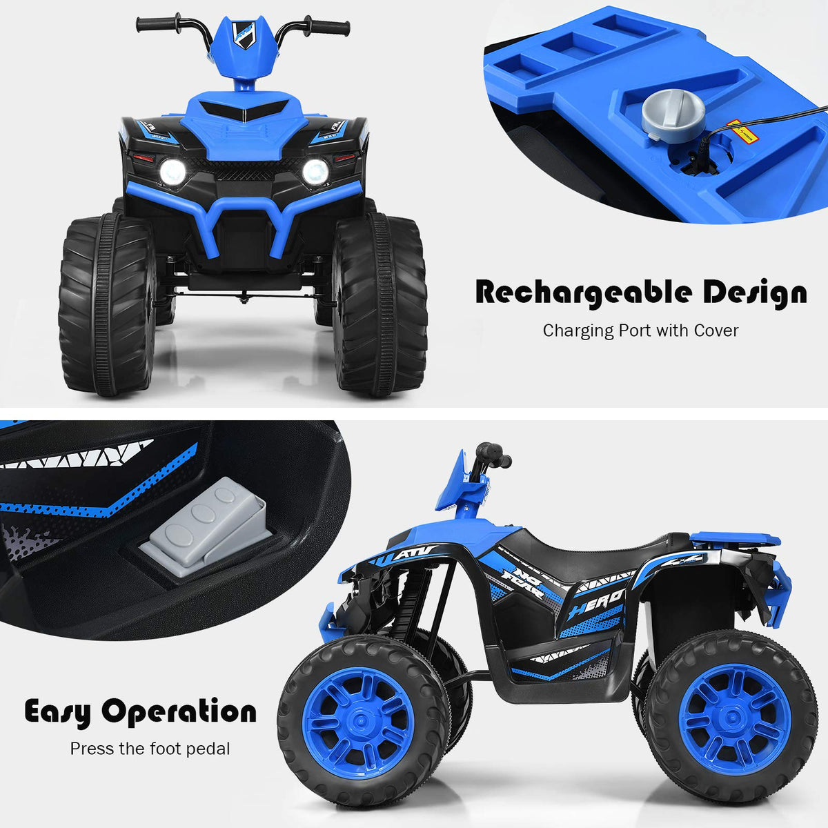 Costzon Kids ATV blue rear drive highlights improved traction for stable off-road fun