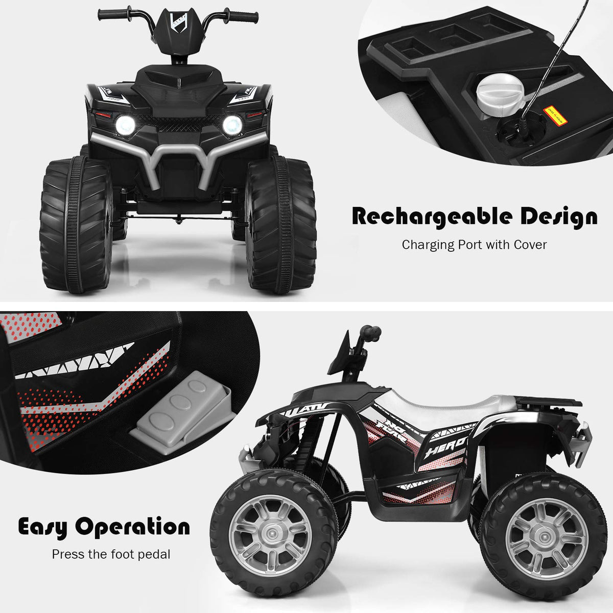 Costzon Kids ATV dashboard and music connection for personalized play
