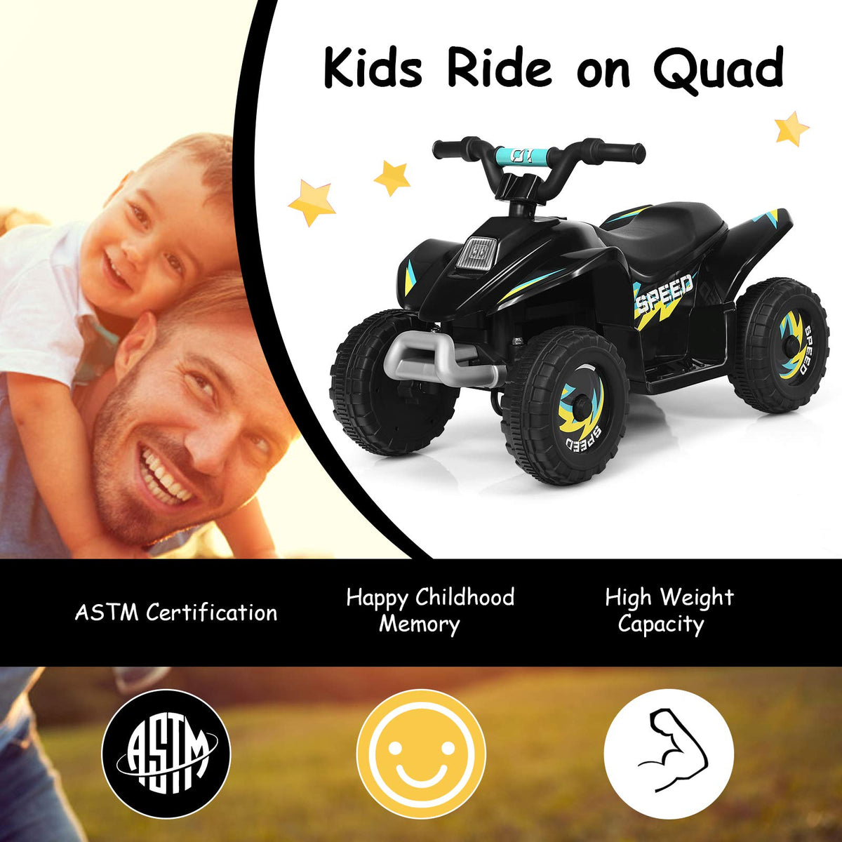 Costzon Kids ATV durable wheels support various surfaces for indoor and outdoor adventures