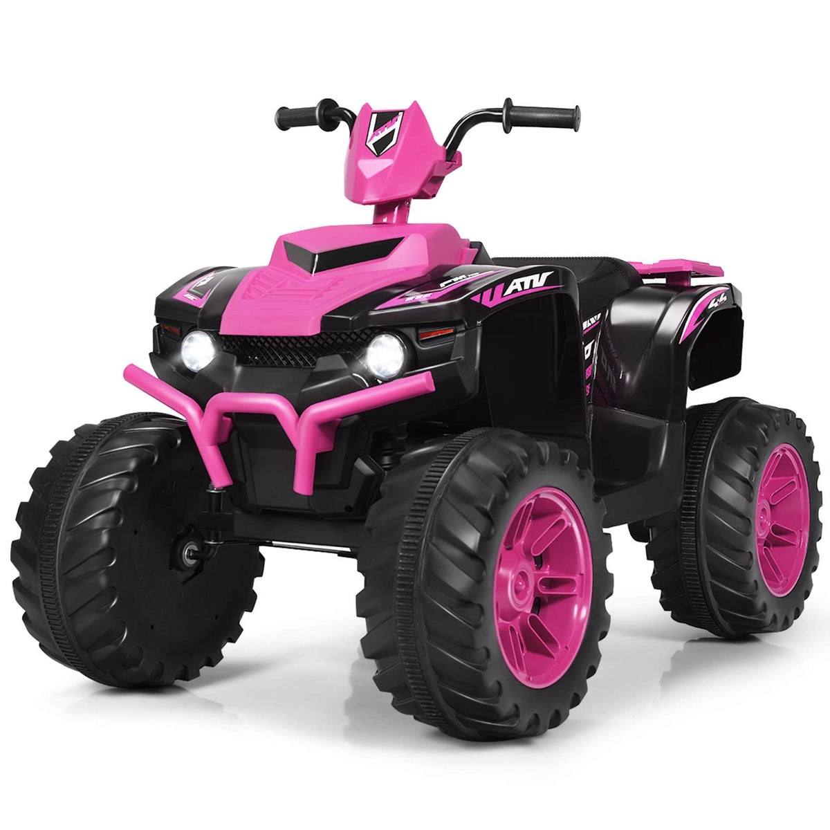 Costzon pink 12V Kids ATV with LED headlights lights the night path for safe play.