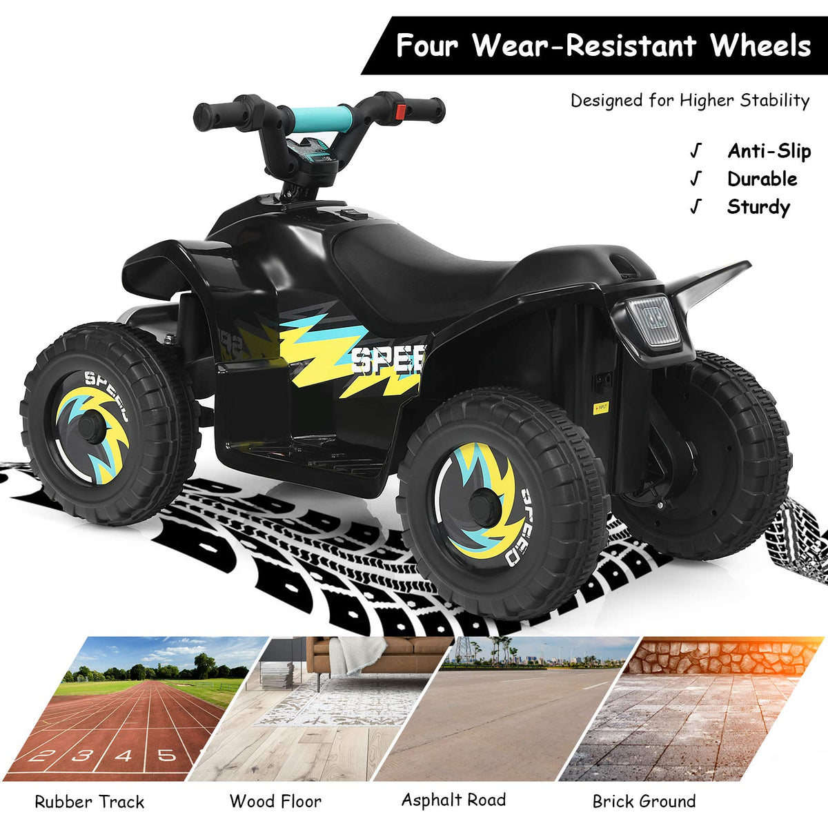 Costzon Kids ATV rear wheel demonstrates stability for safe outdoor rides