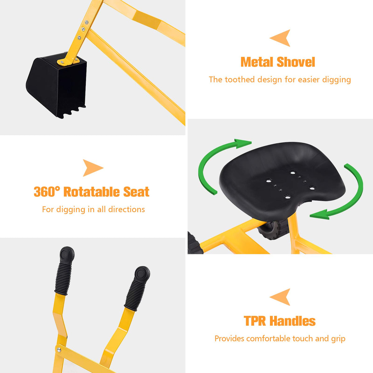 Costzon sand digger 360° seat close-up emphasizing child-friendly controls