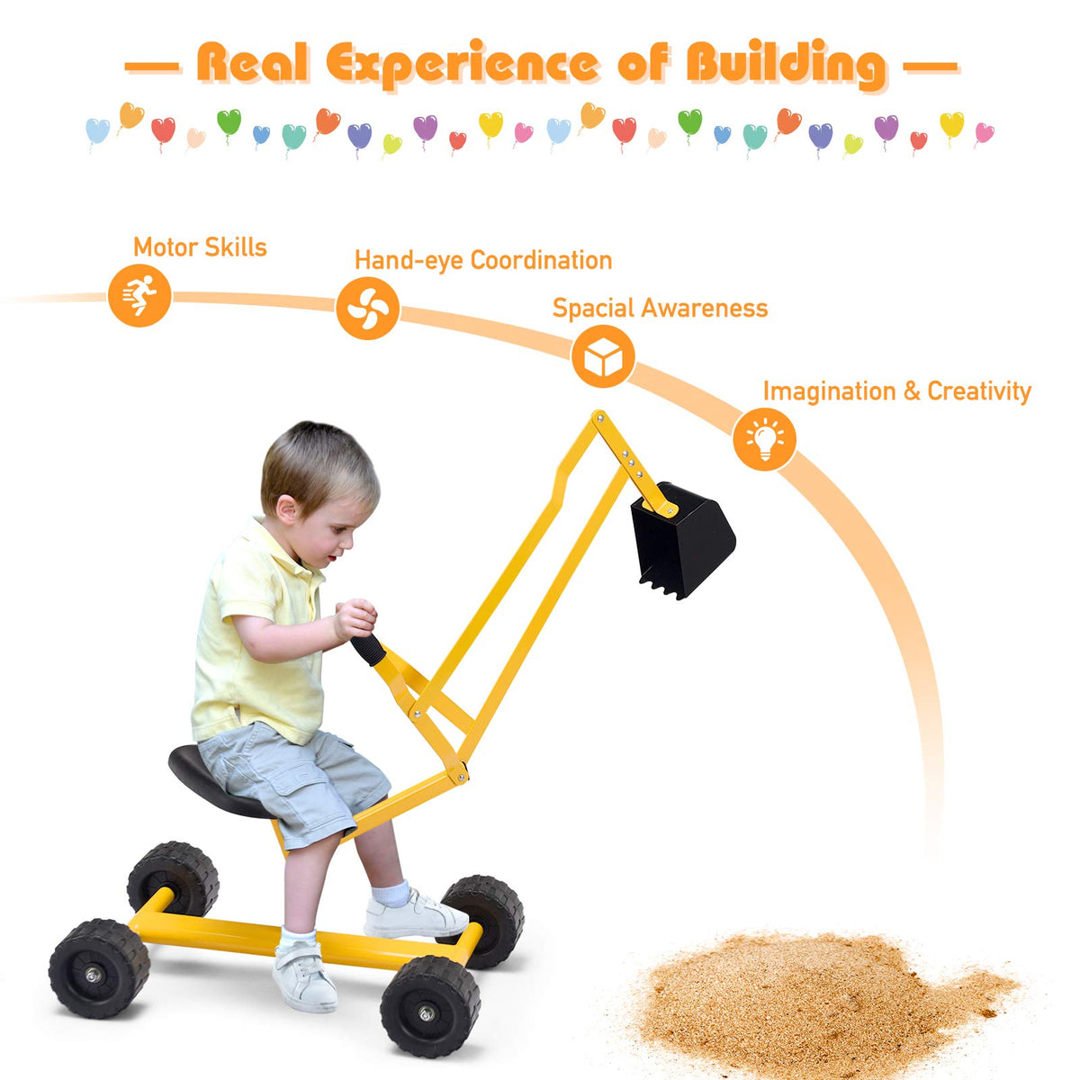Costzon sand digger dumping bucket demonstrating realistic construction toy experience