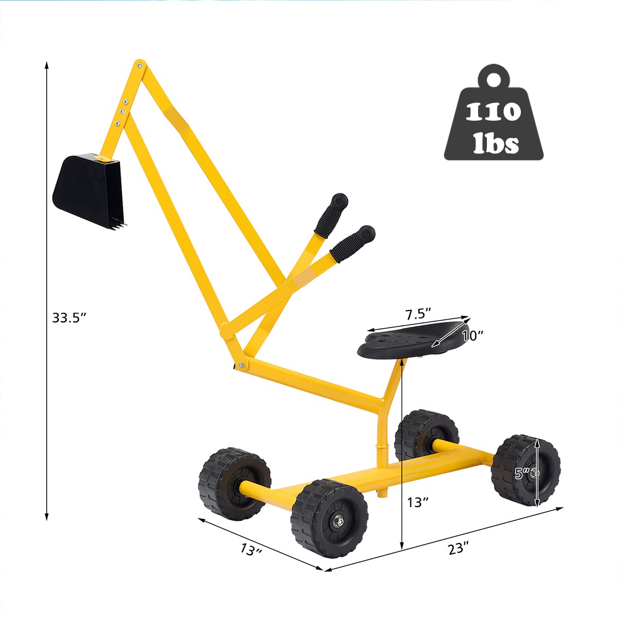 Costzon ride-on digger wear-resistant wheels ideal for beach, grass, indoors